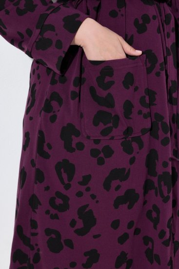Ulla Popken 853168 Szlafrok frotte w zwierzęcy wzór Śliwkowa - Szlafroki - 