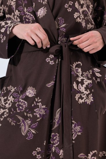 Ulla Popken 853204 Szlafrok w kwiaty Brązowa - Szlafroki - 