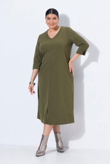 Ulla Popken 853510 Sukienka midi z kieszeniami Khaki - Sukienki midi - Sukienki midi w dużych rozmiarach