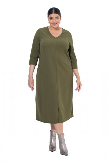 Ulla Popken 853510 Sukienka midi z kieszeniami Khaki - Sukienki midi - Sukienki midi w dużych rozmiarach