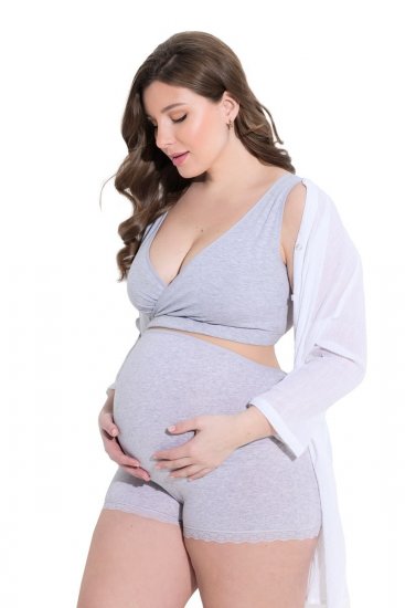 Ulla Popken 853631 Majtki ciążowe z koronką Szara melanż - Majtki - 
