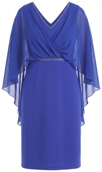 Ulla Popken 853675 Szyfonowa sukienka z rękawem 3/4 Niebieska - Sukienki wieczorowe - Wieczorowe sukienki plus size
