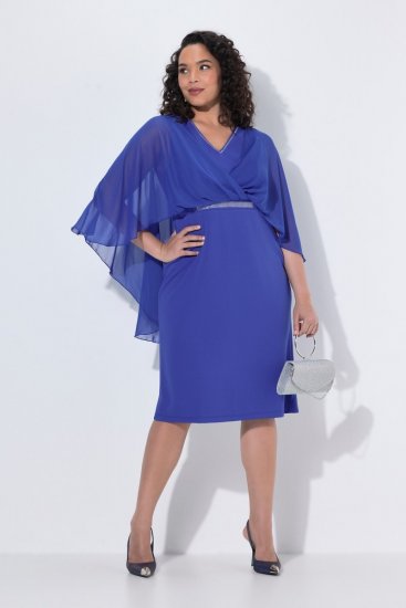 Ulla Popken 853675 Szyfonowa sukienka z rękawem 3/4 Niebieska - Sukienki wieczorowe - Wieczorowe sukienki plus size