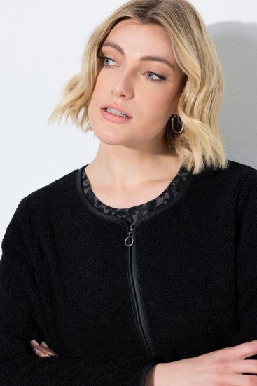 Ulla Popken 853685 Krótka kurtka teddy z lamówką z imitacji skóry Czarna - Kurtki - Kurtki dla kobiet w dużych rozmiarach