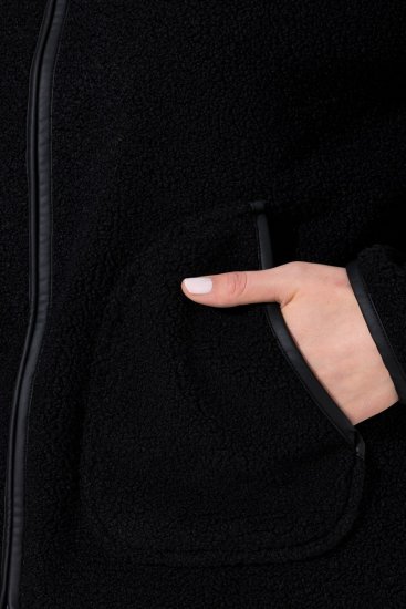 Ulla Popken 853685 Krótka kurtka teddy z lamówką z imitacji skóry Czarna - Kurtki - Kurtki dla kobiet w dużych rozmiarach