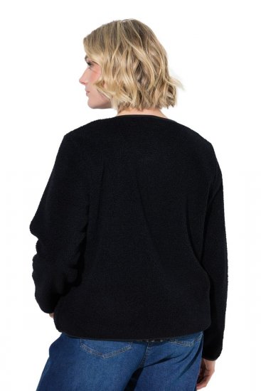 Ulla Popken 853685 Krótka kurtka teddy z lamówką z imitacji skóry Czarna - Kurtki - Kurtki dla kobiet w dużych rozmiarach