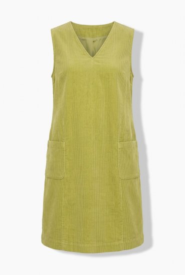 Ulla Popken 853697 Sztruksowa sukienka bez rękawów z kieszeniami Jasnozielona - Sukienki letnie - Letnie sukienki plus size
