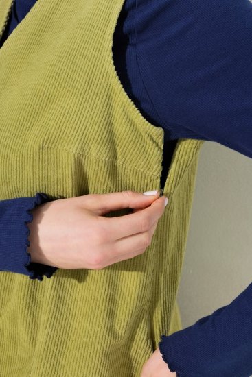 Ulla Popken 853697 Sztruksowa sukienka bez rękawów z kieszeniami Jasnozielona - Sukienki letnie - Letnie sukienki plus size