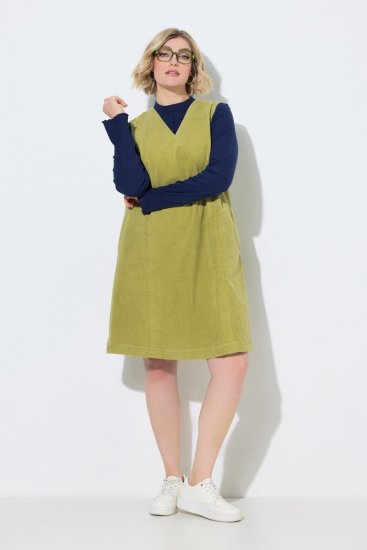Ulla Popken 853697 Sztruksowa sukienka bez rękawów z kieszeniami Jasnozielona - Sukienki letnie - Letnie sukienki plus size