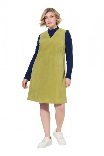 Ulla Popken 853697 Sztruksowa sukienka bez rękawów z kieszeniami Jasnozielona - Sukienki letnie - Letnie sukienki plus size