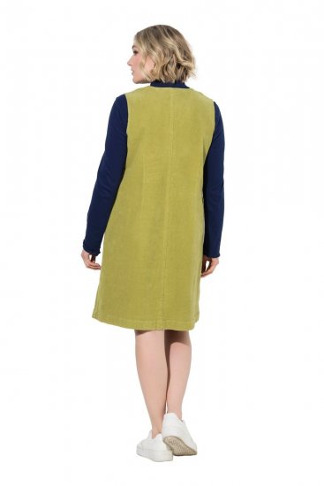 Ulla Popken 853697 Sztruksowa sukienka bez rękawów z kieszeniami Jasnozielona - Sukienki letnie - Letnie sukienki plus size