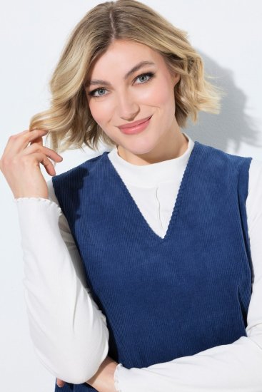 Ulla Popken 853697 Sztruksowa sukienka bez rękawów z dekoltem w szpic Granatowa - Sukienki letnie - Letnie sukienki plus size