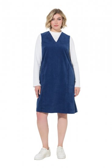 Ulla Popken 853697 Sztruksowa sukienka bez rękawów z dekoltem w szpic Granatowa - Sukienki letnie - Letnie sukienki plus size