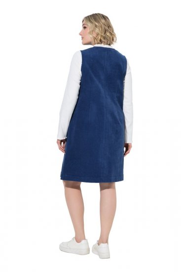 Ulla Popken 853697 Sztruksowa sukienka bez rękawów z dekoltem w szpic Granatowa - Sukienki letnie - Letnie sukienki plus size
