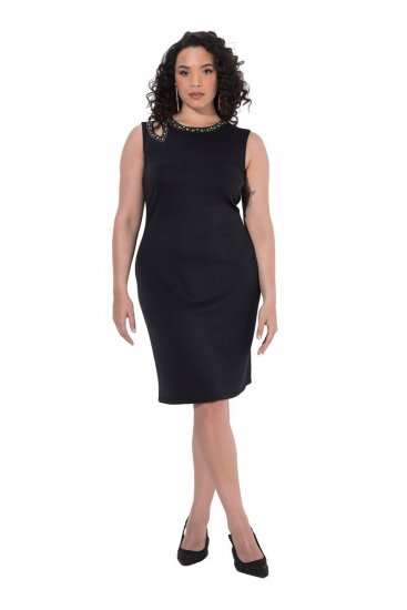 Ulla Popken 853766 Dopasowana sukienka bez rękawów z dżetami Czarna - Sukienki letnie - Letnie sukienki plus size