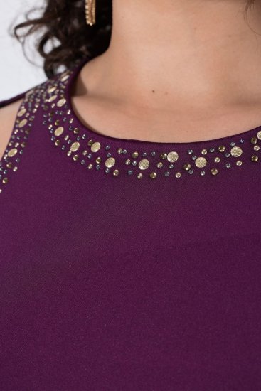 Ulla Popken 853766 Dopasowana sukienka z dżetami Śliwkowa - Sukienki wieczorowe - Wieczorowe sukienki plus size