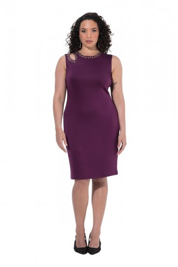 Ulla Popken 853766 Dopasowana sukienka z dżetami Śliwkowa - Sukienki wieczorowe - Wieczorowe sukienki plus size