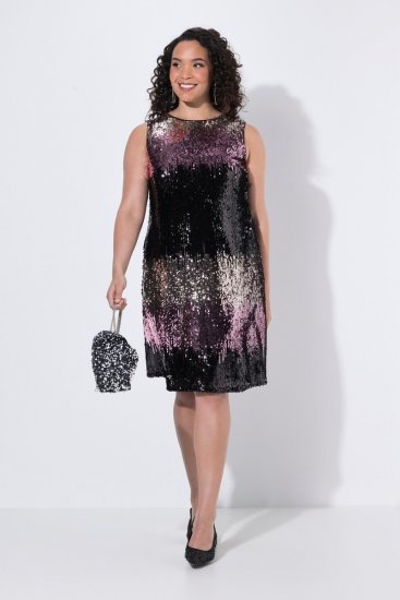 Ulla Popken 853768 Sukienka z cekinami w paski Czarna - Sukienki wieczorowe - Wieczorowe sukienki plus size