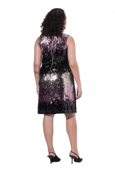 Ulla Popken 853768 Sukienka z cekinami w paski Czarna - Sukienki wieczorowe - Wieczorowe sukienki plus size