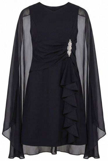 Ulla Popken 853774 Sukienka z falbanami Czarna - Sukienki wieczorowe - Wieczorowe sukienki plus size
