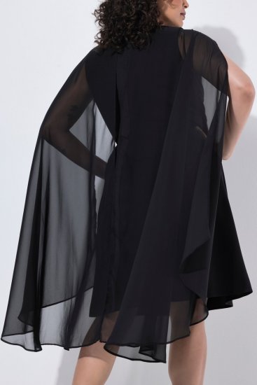 Ulla Popken 853774 Sukienka z falbanami Czarna - Sukienki wieczorowe - Wieczorowe sukienki plus size