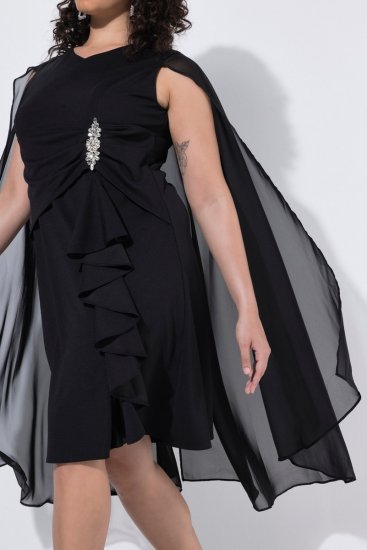 Ulla Popken 853774 Sukienka z falbanami Czarna - Sukienki wieczorowe - Wieczorowe sukienki plus size