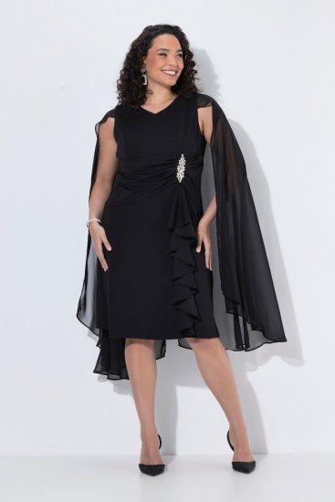 Ulla Popken 853774 Sukienka z falbanami Czarna - Sukienki wieczorowe - Wieczorowe sukienki plus size