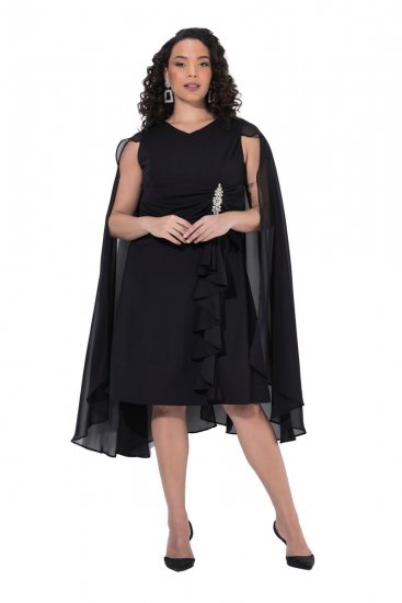Ulla Popken 853774 Sukienka z falbanami Czarna - Sukienki wieczorowe - Wieczorowe sukienki plus size