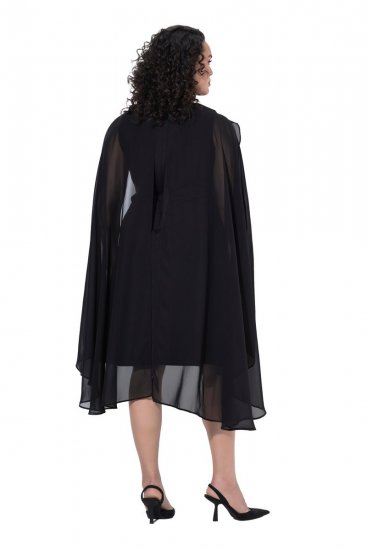 Ulla Popken 853774 Sukienka z falbanami Czarna - Sukienki wieczorowe - Wieczorowe sukienki plus size