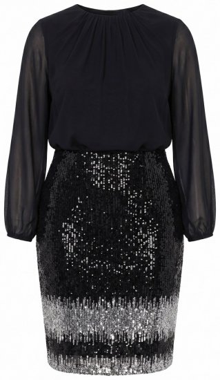 Ulla Popken 853810 Sukienka z cekinami Czarna - Sukienki wieczorowe - Wieczorowe sukienki plus size
