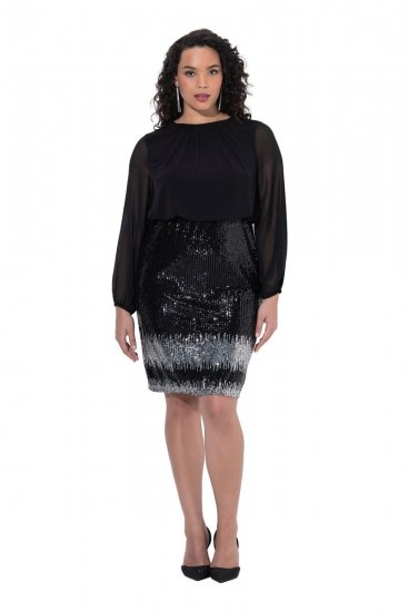 Ulla Popken 853810 Sukienka z cekinami Czarna - Sukienki wieczorowe - Wieczorowe sukienki plus size
