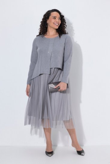 Ulla Popken 853879 Rozkloszowana sukienka midi Szara - Sukienki midi - Sukienki midi w dużych rozmiarach