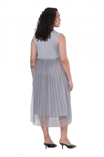 Ulla Popken 853879 Rozkloszowana sukienka midi Szara - Sukienki midi - Sukienki midi w dużych rozmiarach