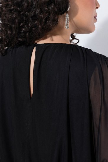 Ulla Popken 854031 Szyfonowa sukienka z krótkim rękawem Czarna - Sukienki wieczorowe - Wieczorowe sukienki plus size