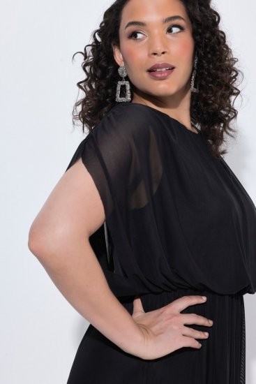 Ulla Popken 854031 Szyfonowa sukienka z krótkim rękawem Czarna - Sukienki wieczorowe - Wieczorowe sukienki plus size