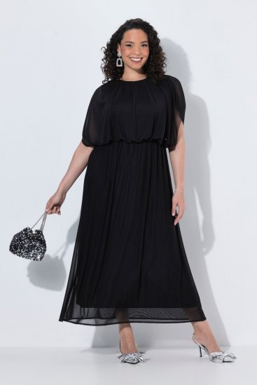 Ulla Popken 854031 Szyfonowa sukienka z krótkim rękawem Czarna - Sukienki wieczorowe - Wieczorowe sukienki plus size