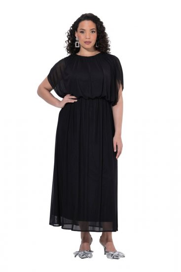 Ulla Popken 854031 Szyfonowa sukienka z krótkim rękawem Czarna - Sukienki wieczorowe - Wieczorowe sukienki plus size