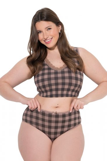 Ulla Popken 854114 Majtki w kratę 5 szt. Taupe - Majtki - 