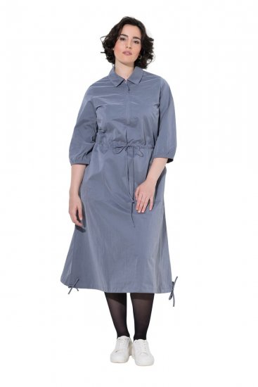 Ulla Popken 854413 Sukienka midi z troczkiem Szara - Sukienki midi - Sukienki midi w dużych rozmiarach