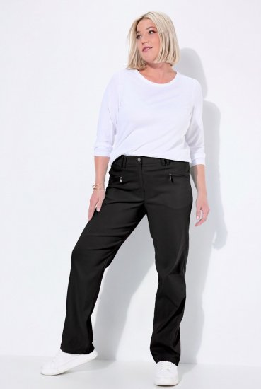 Ulla Popken 854987 Ciepłe spodnie ze stretchem z wygodnym pasem Czarna - Spodnie materiałowe - Szerokie spodnie damskie plus size