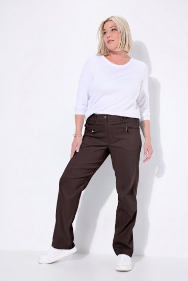 Ulla Popken 854987 Ciepłe spodnie ze stretchem z wygodnym pasem Mahoniowa - Spodnie materiałowe - Szerokie spodnie damskie plus size