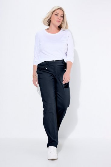 Ulla Popken 854987 Ciepłe spodnie ze stretchem z wygodnym pasem Granatowa - Spodnie materiałowe - Szerokie spodnie damskie plus size