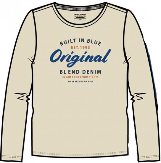 Blend T-Shirt 4933 Cloud Cream - Koszulki - T-shirty meskie Duże Rozmiary - 2XL-14XL