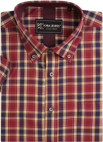 Kam Jeans 6282 Casual SS Check Shirt Wine - Koszule - Koszule 2XL-10XL