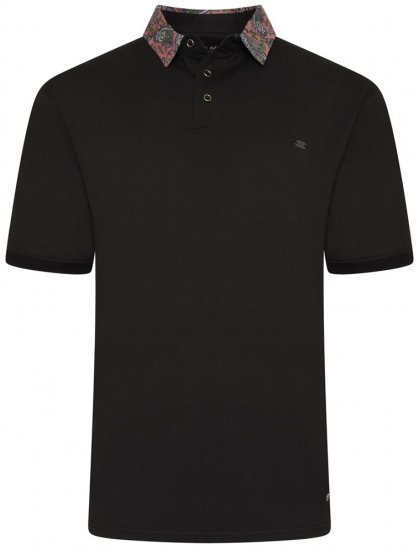 Kam Jeans 5485 Jersey Polo with Floral Collar Black - Koszulki polo - Koszulki Polo 2XL-8XL