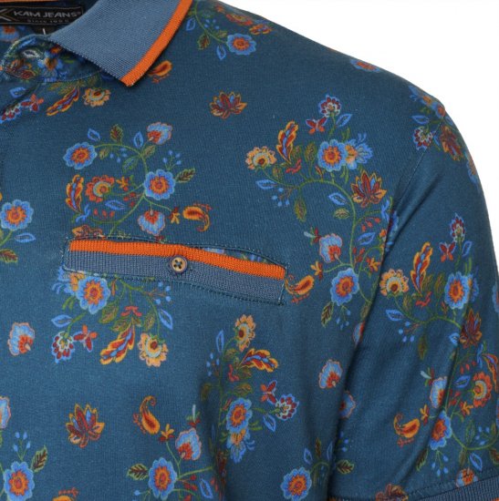 Kam Jeans 5494 Digital Floral Print Polo Blue - Koszulki polo - Koszulki Polo 2XL-8XL