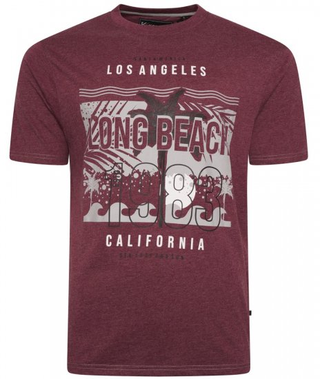 Kam Jeans 5729 Long Beach Print T-Shirt Burgundy - Koszulki - T-shirty meskie Duże Rozmiary - 2XL-14XL