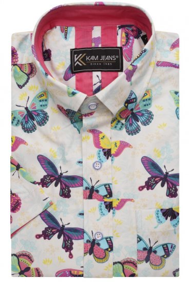 Kam Jeans 6044 Butterfly Digital Short Sleeve Print Shirt Multi-Colored - Koszule - Koszule 2XL-10XL