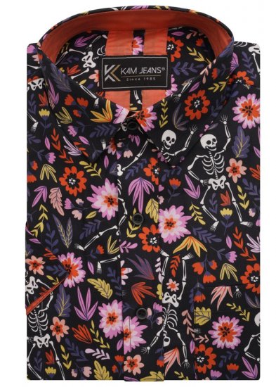 Kam Jeans 6041 Skeleton Digital Print Shirt Navy - Koszule - Koszule 2XL-10XL
