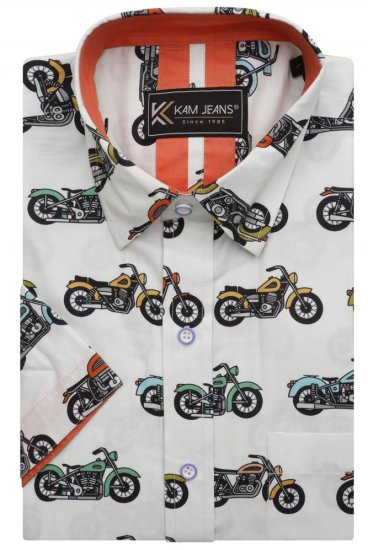 Kam Jeans 6043 Motorbike Digital Print Short Sleeve Shirt Multi-Colored - Koszule - Koszule 2XL-10XL